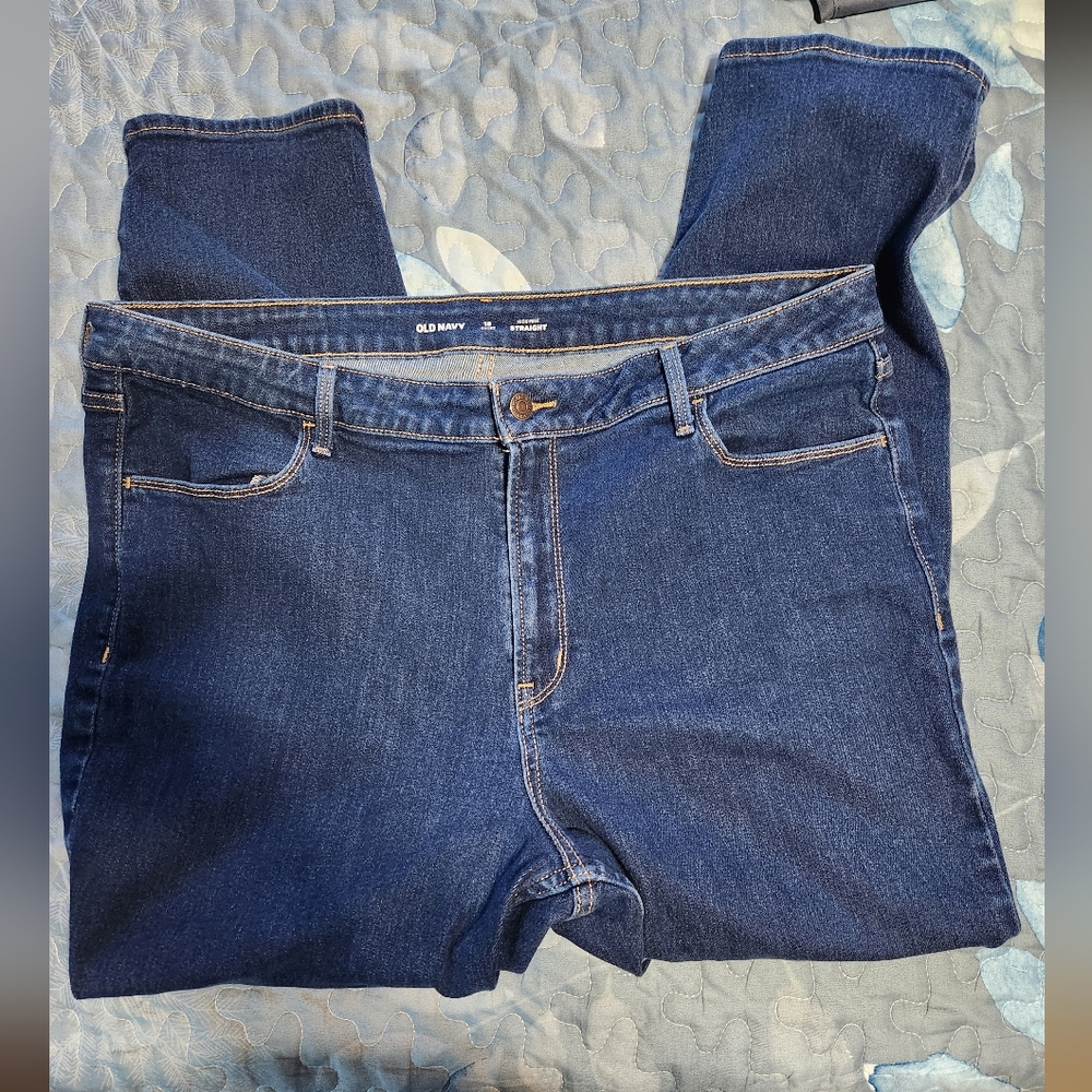 Old Navy Women's Dark Blue Straight Leg Jeans - Picture 2 of 9